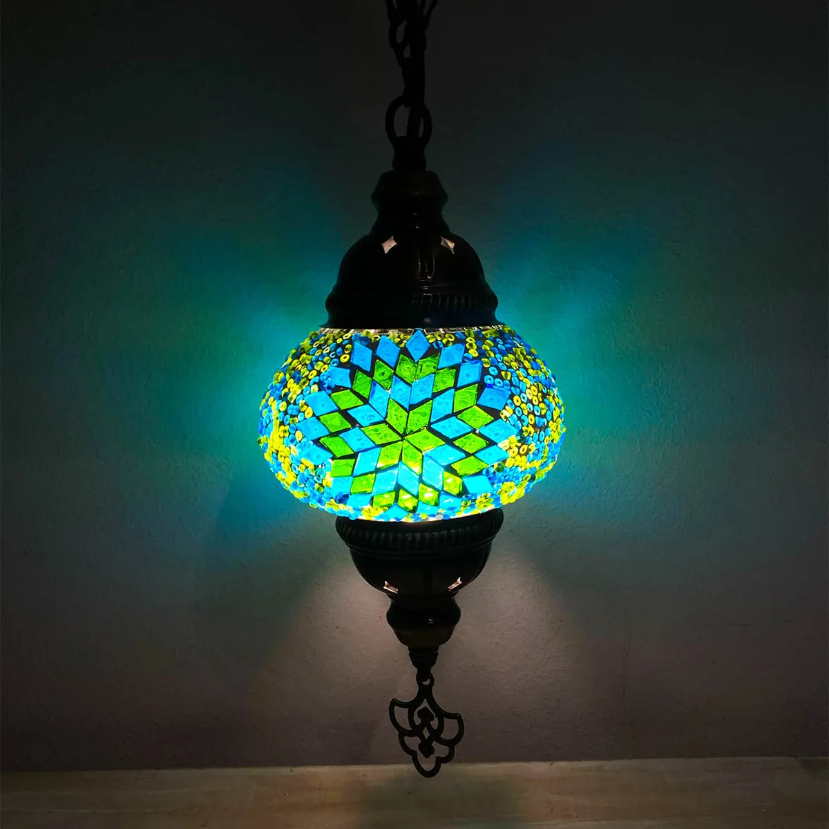 TURKUAZ - Lámpara turca colgante S hajima turquesa + ampolleta
