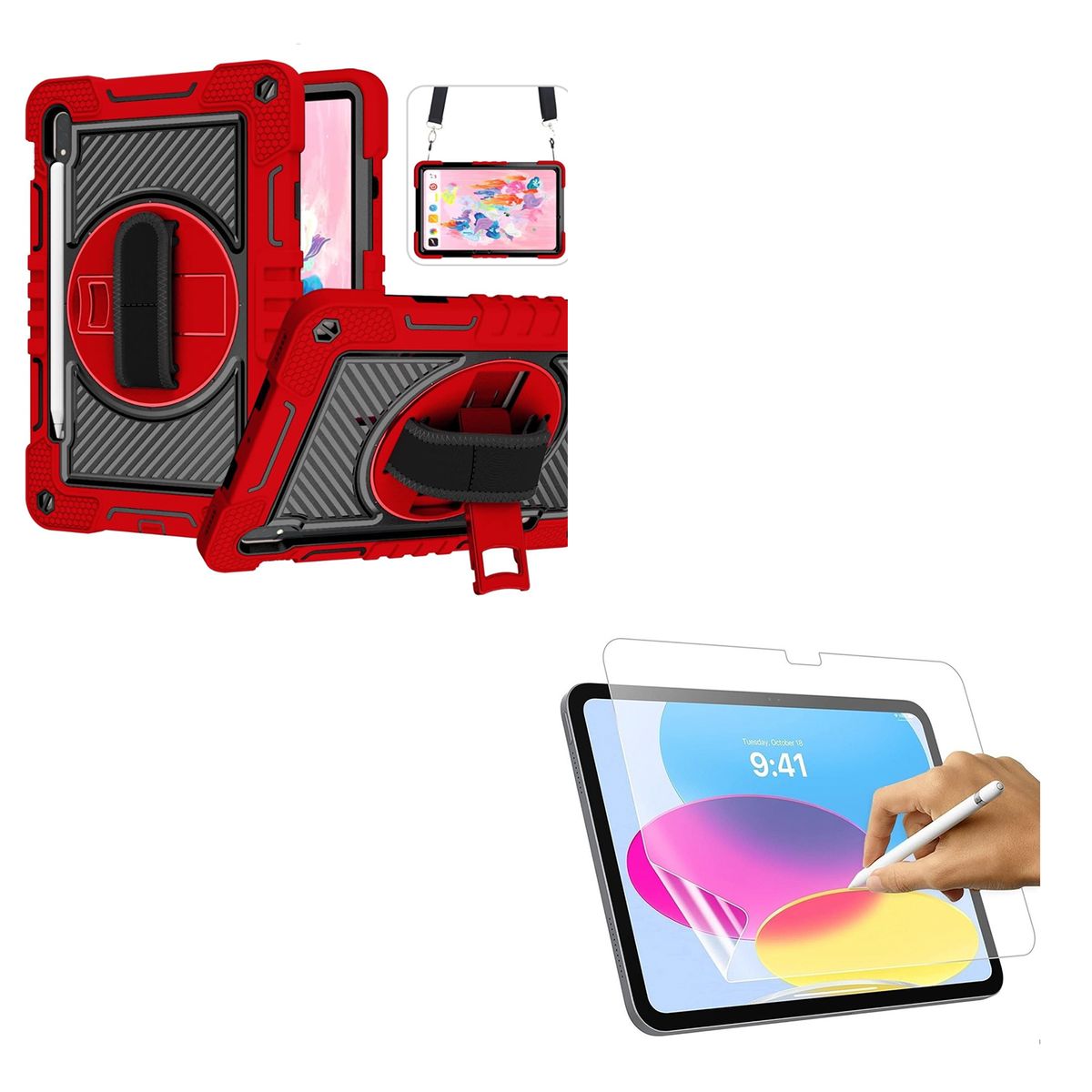 JOIGO - Funda Armadura 360 Lamina Clear Para Samsung Tab S10 Fe Rojo