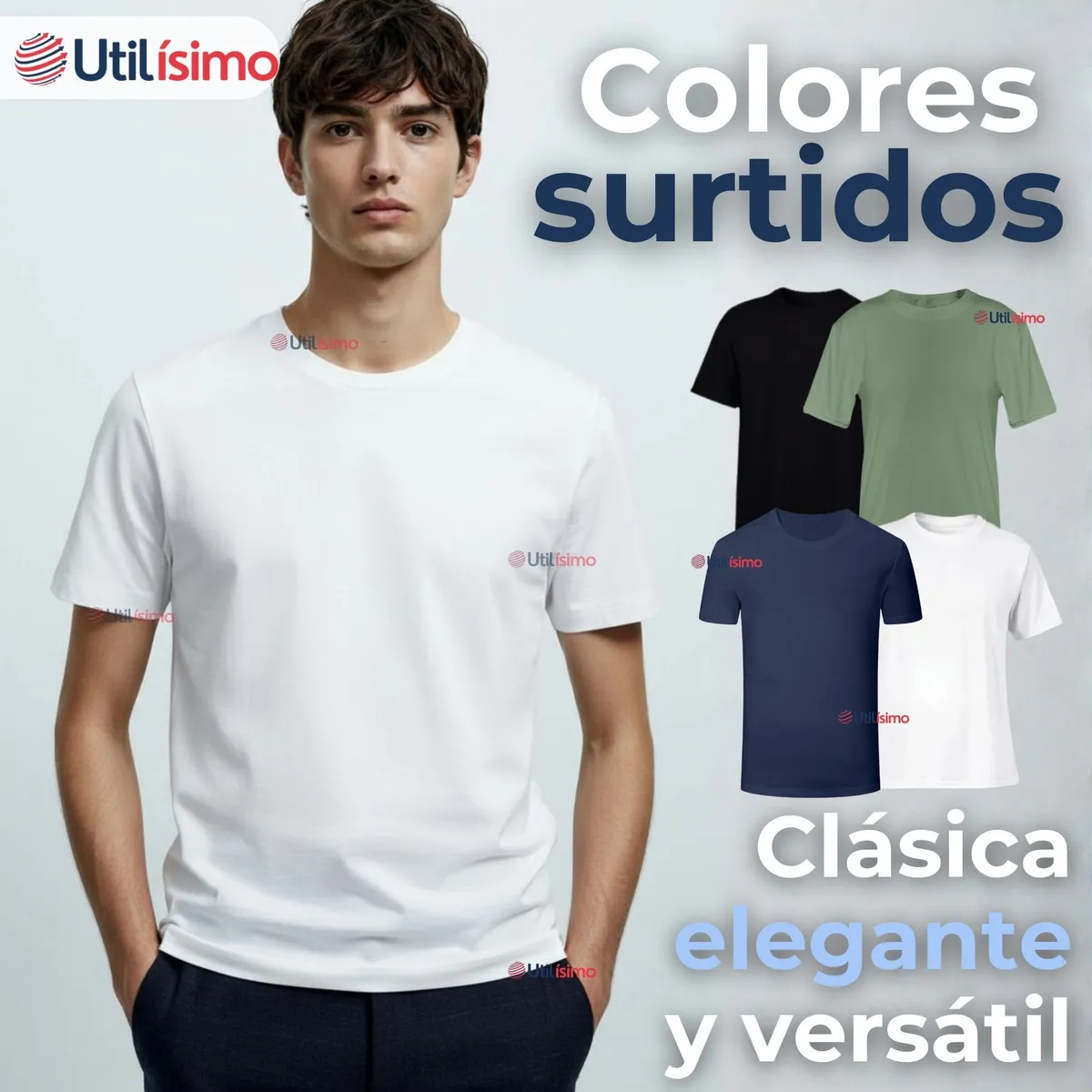 UTILISIMO - Pack 3 Camisetas Polera 100% Bambú Básica Lisa Elástica Hombre Colores Surtidos