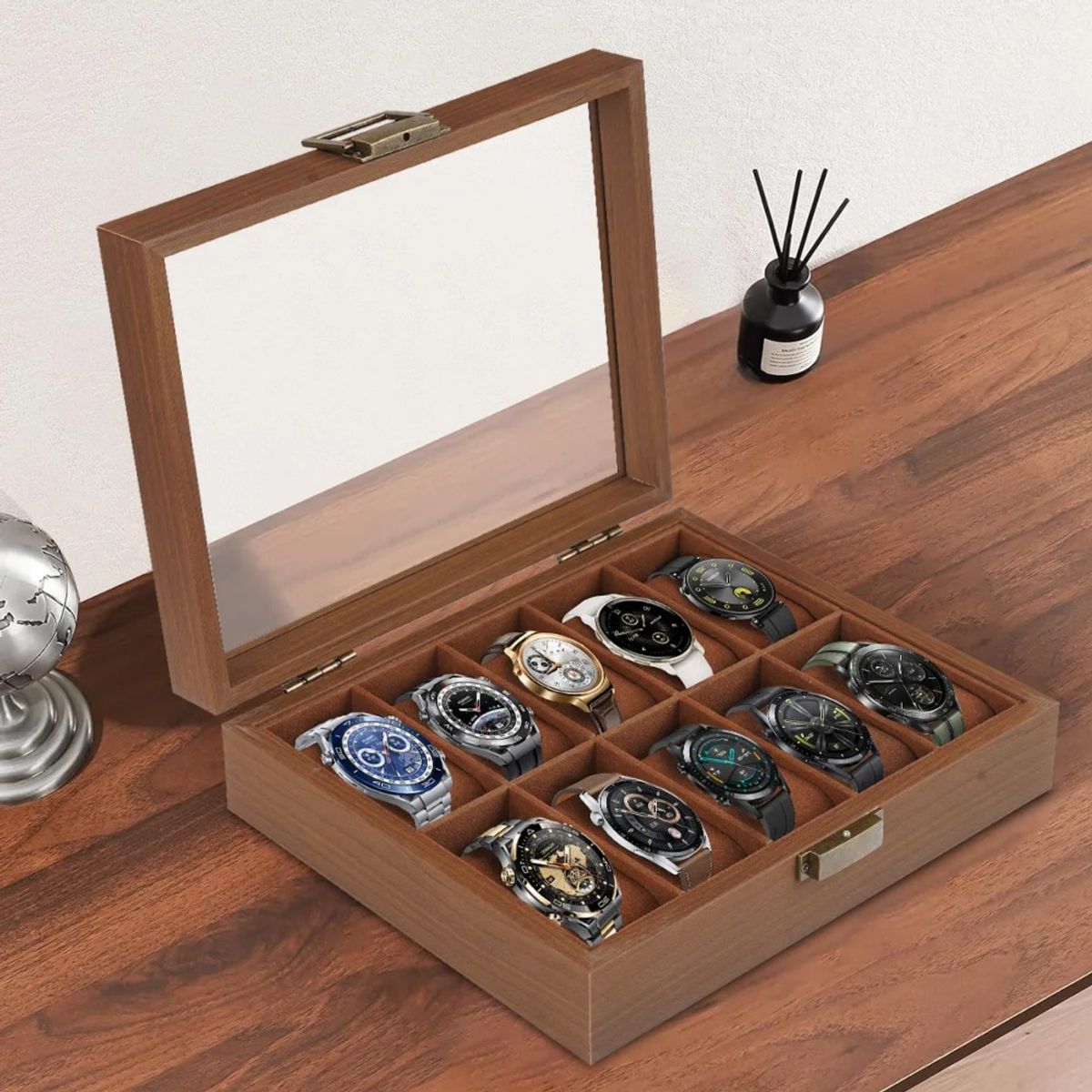 MUNDO MAGIA - Caja Para Relojes Y Alhajero Con 10 Compartimentos En Nogal