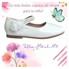 COMPRAPO - Zapato Calzado Princesa Niña con Rositas y Brillos Charol Blanco