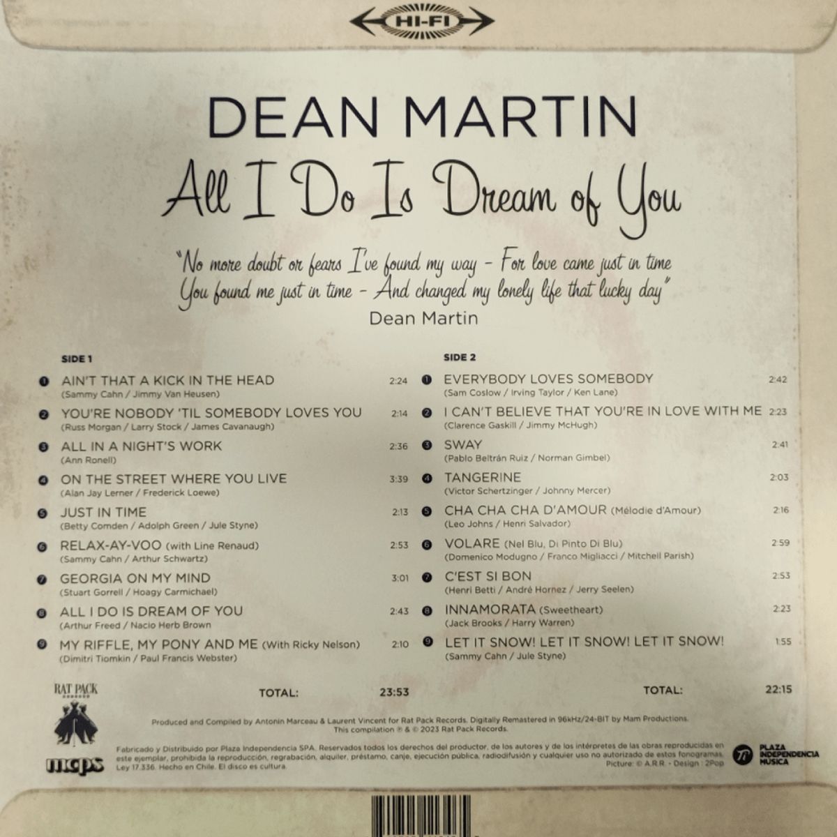 GRUPO LASER DISC - VINILO DEAN MARTIN ALL I DO IS DREAM OF YOU 1LP