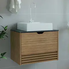 TECNOMOBILI - MUEBLE BAÑO AEREO 1 PUERTA 1 CAJÓN C/LAVAMANOS Almendra/mármol lunar BN3613.0100