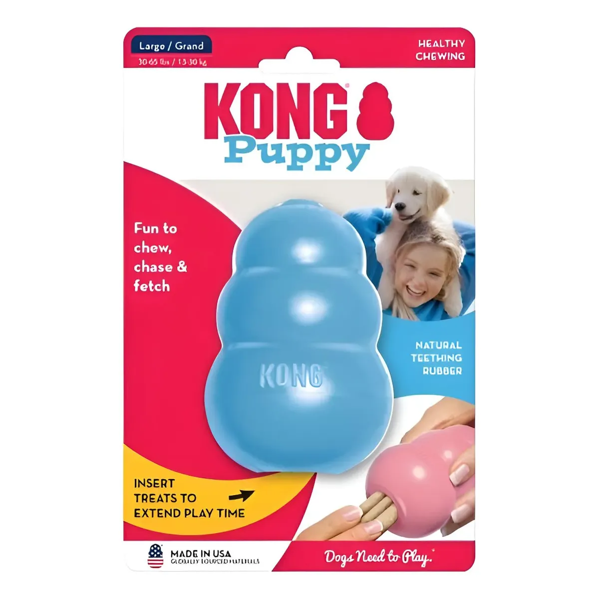 KONG - Juguete Kong Puppy Para Perros Cachorros Talla L 13-30 Kg - Celeste