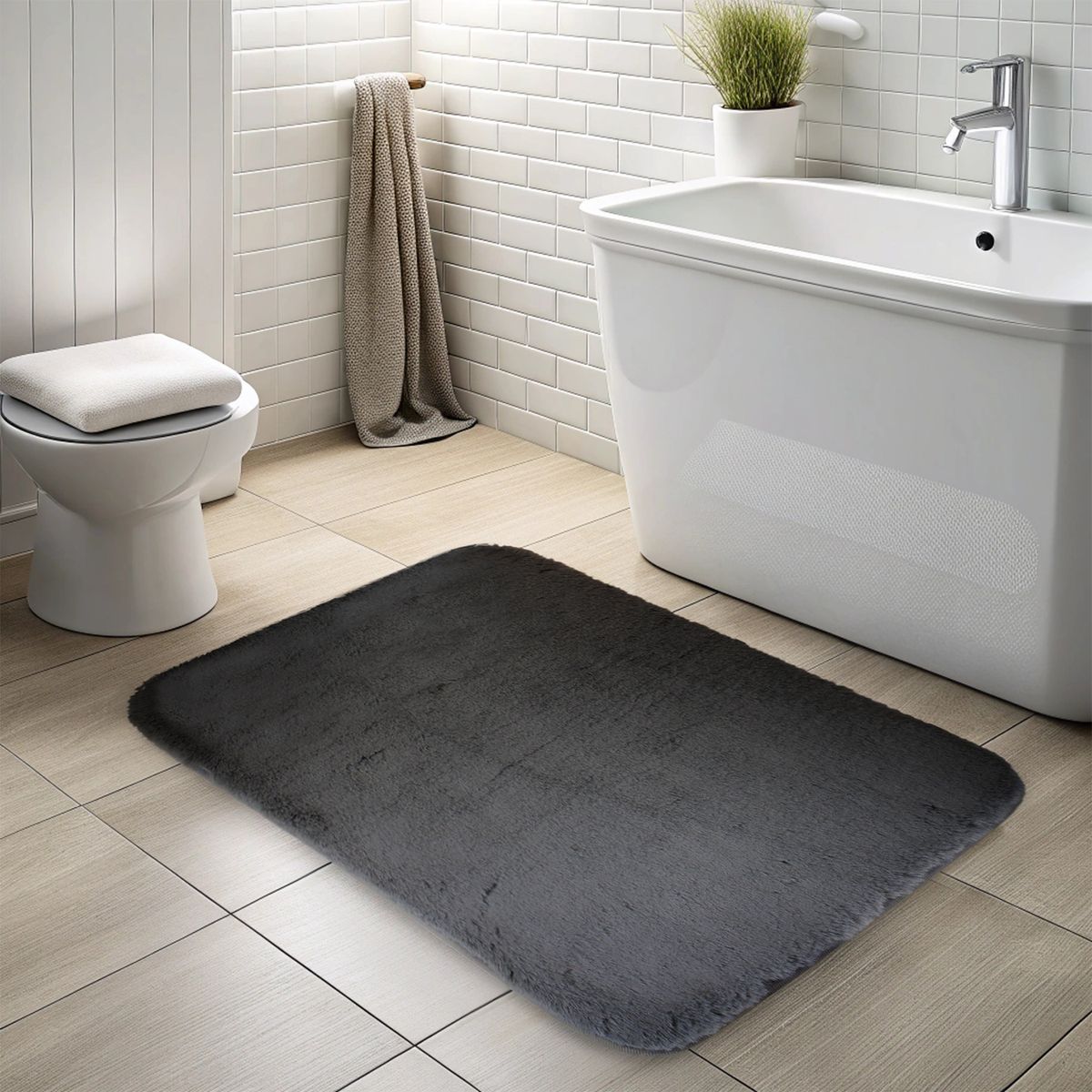 NAUTICA - Alfombra de baño Nautica Home ultra suave 50x80cm gris oscuro