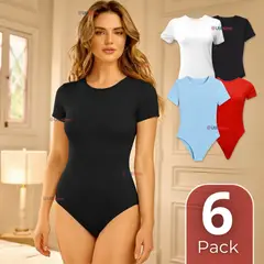 UTILISIMO - Pack 6 Bodys Ajustables Moldeador 100% Bambú Cuello Redondo Manga Corta Mujer Colores Surtidos