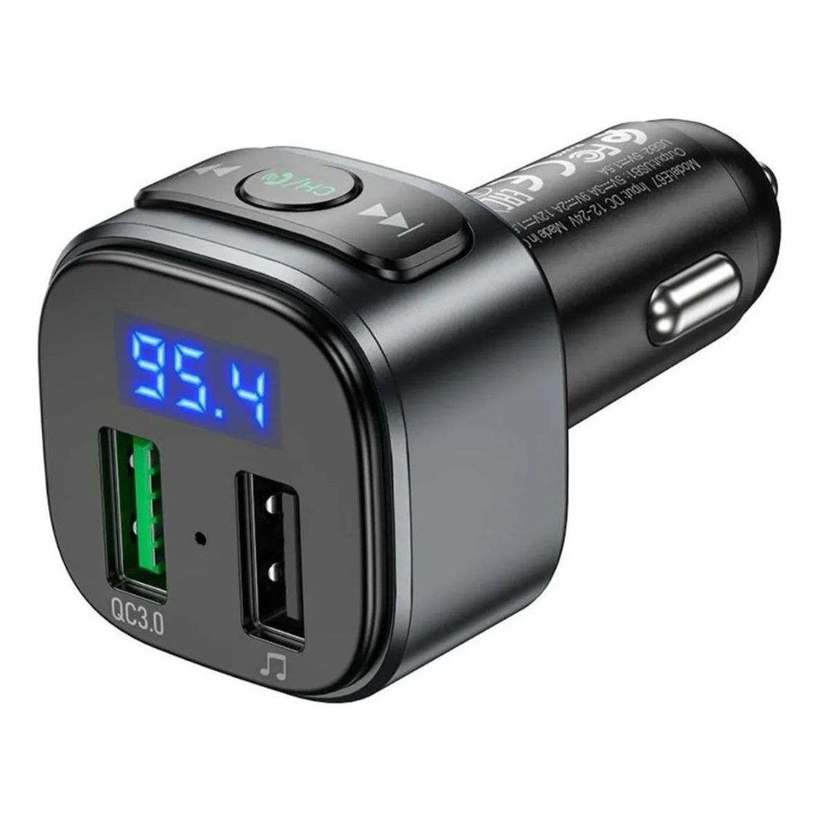 HOCO - Transmisor Bluetooth 5.0 + Cargador Auto Qc 3.0 2 Usb Hoco