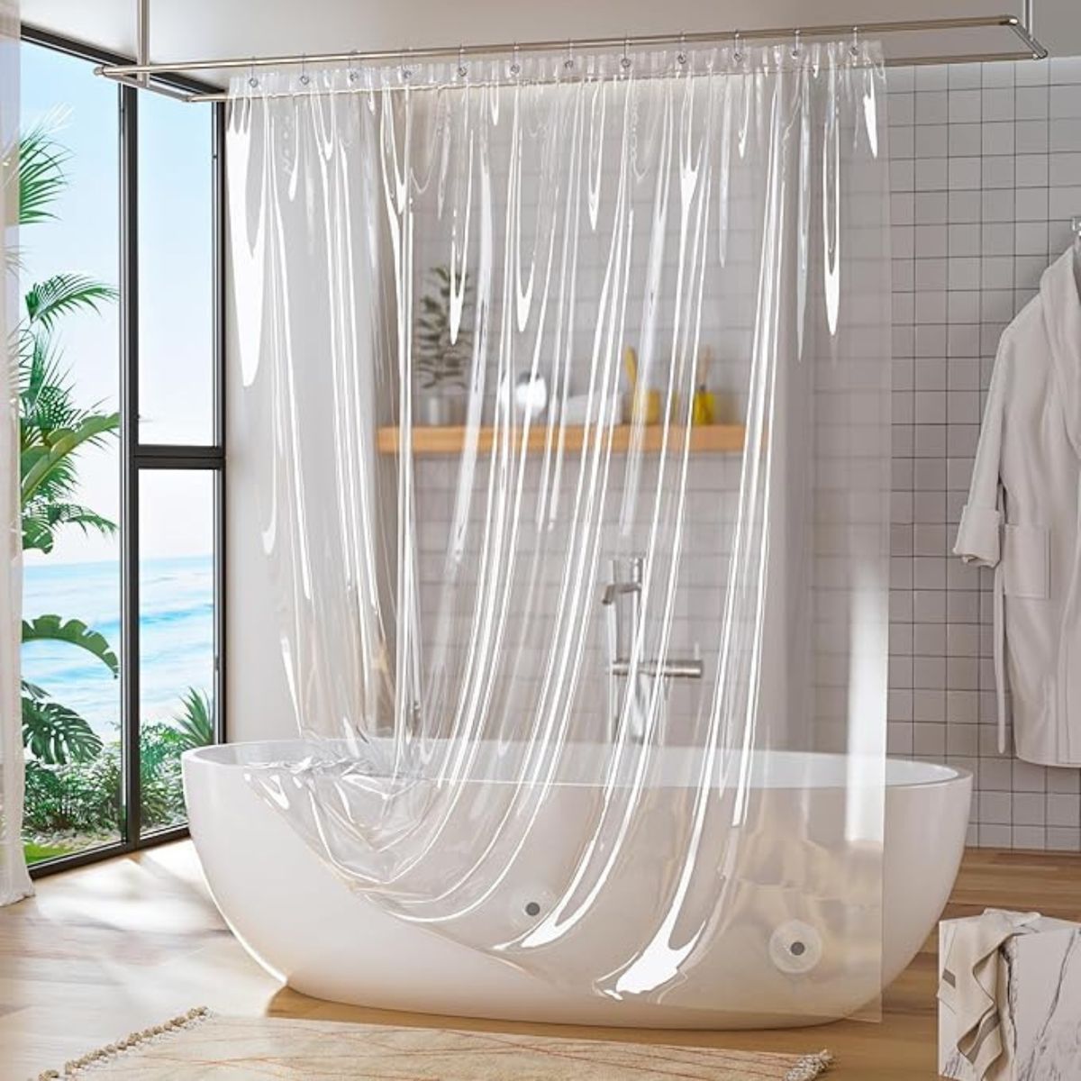 AZ AURAZEUS - Forro Cortina Baño Ducha Con Iman Larga 200x180 Plastico Az Transparente Impermeable