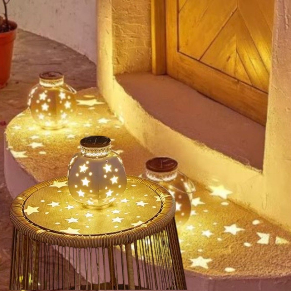 GENERICO - Pack de 2 Faroles Solares. Luz Estrellas 18 x 15 cm