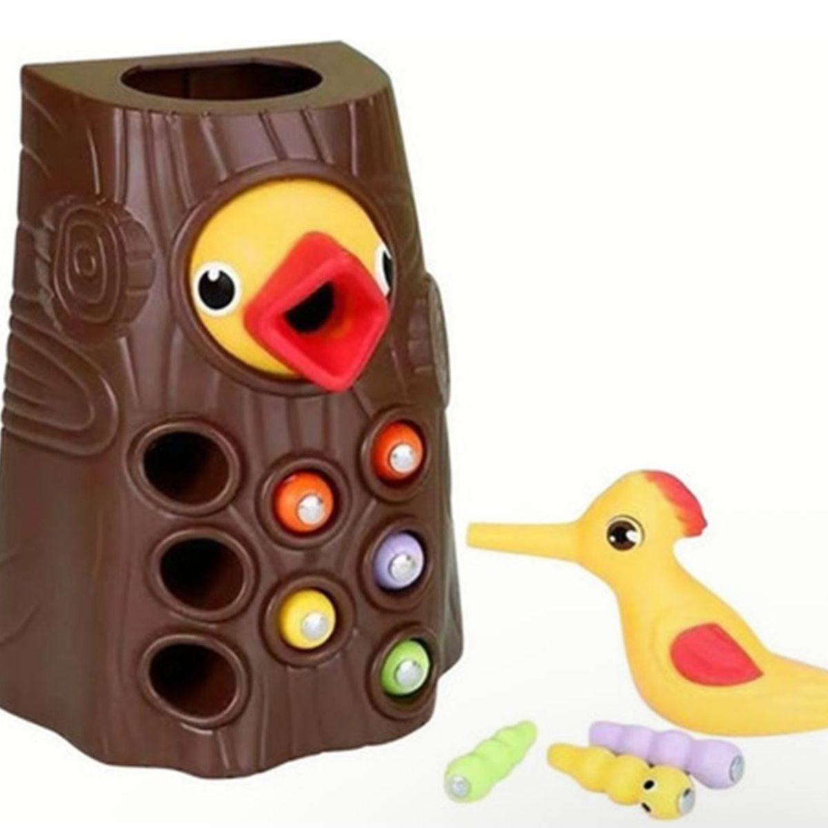 GENERICO - Juego Encaje Montessori Motricidad Pájaro Carpintero Tronco Pájaro Amarillo