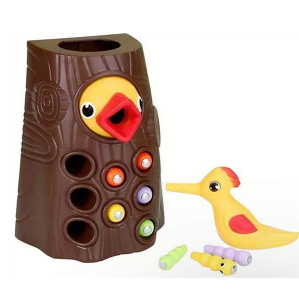 GENERICO - Juego Encaje Montessori Motricidad Pájaro Carpintero Tronco Pájaro Amarillo