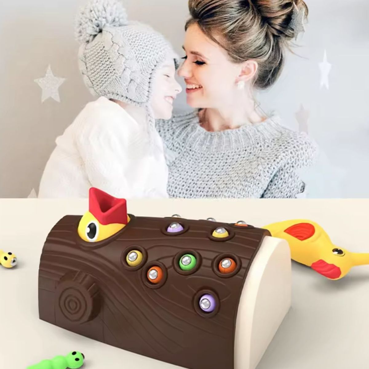 GENERICO - Juego Encaje Montessori Motricidad Pájaro Carpintero Tronco Pájaro Amarillo