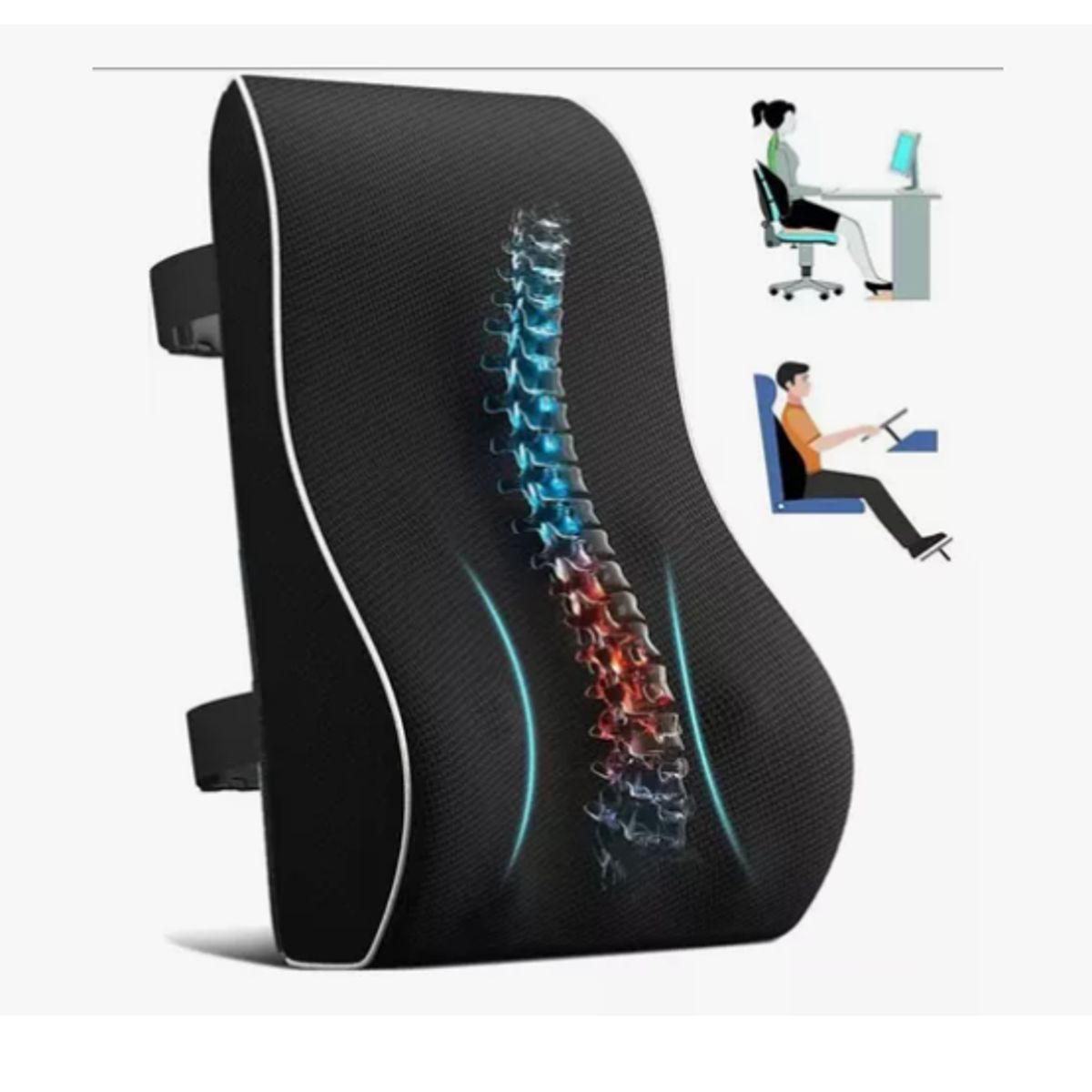GENERICO - Cojin Soporte Espalda Corrector Lumbar De Silla Auto Oficina Color Negro