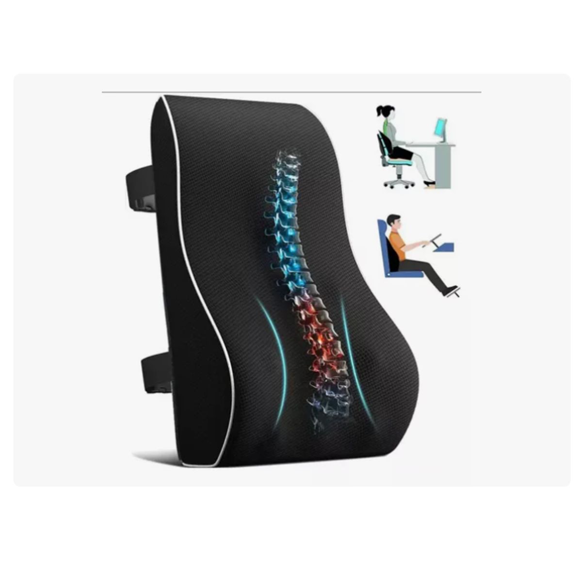 GENERICO - Cojin Soporte Espalda Corrector Lumbar De Silla Auto Oficina Color Negro
