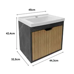 TECNOMOBILI - MUEBLE BAÑO AEREO CON 1 PUERTA ALMENDRA/MARMOL LUNAR