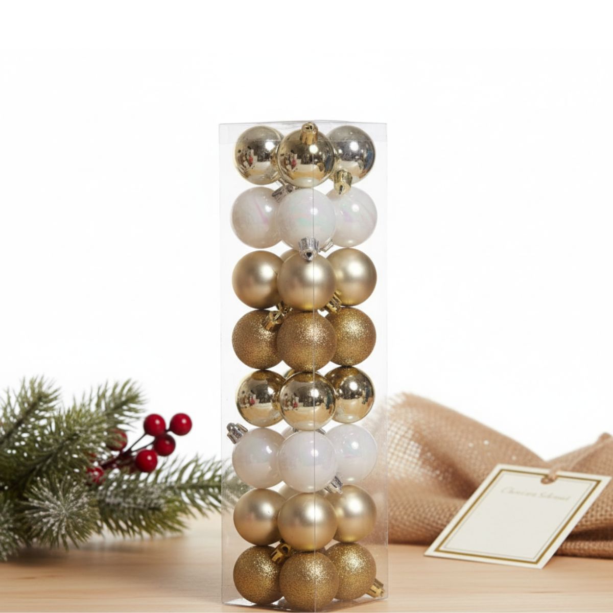 MIRO - Esferas navideñas 32 unidades 4 cm dorado-blanco Miro