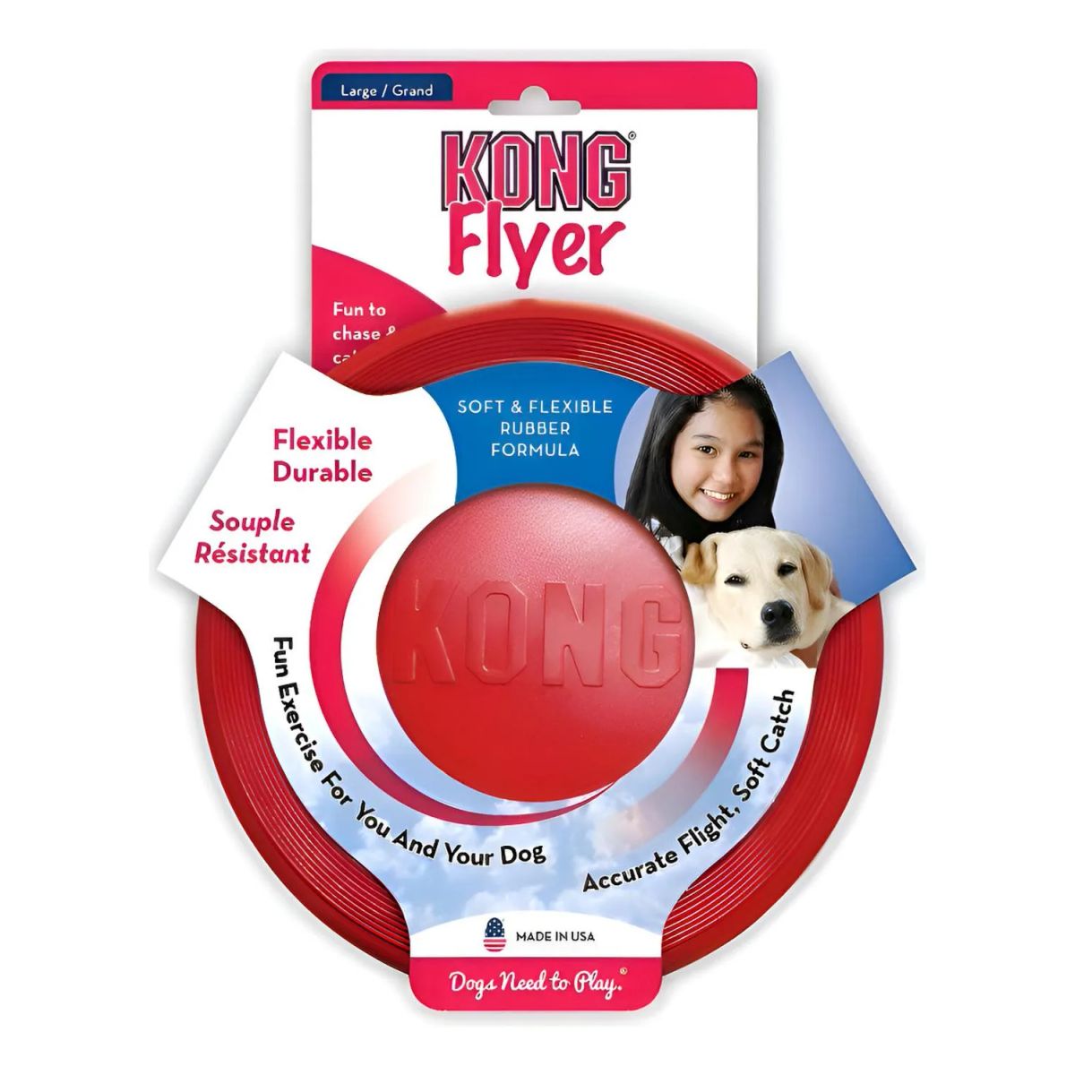 KONG - Kong Flyer Frisbee Disco Juguete Flexible Para Mascota Perro Rojo