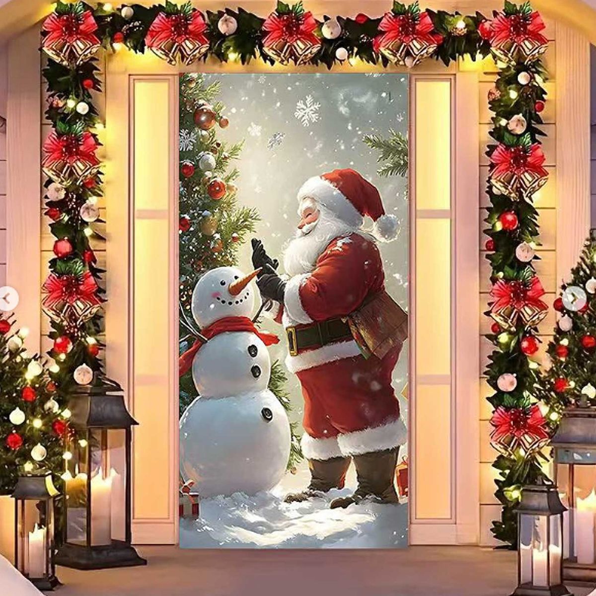 GENERICO - Funda De Puerta Decoración Navideña Elástica 210x105cm Nieve