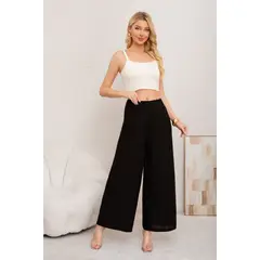 LOOK SHOP - Pantalón Lino Mujer Recto Palazzo Algodón Cintura Elasticada 011