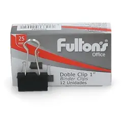 FULTONS - Clips Doble 25 mm Negro 1 Pulgada 12 Un