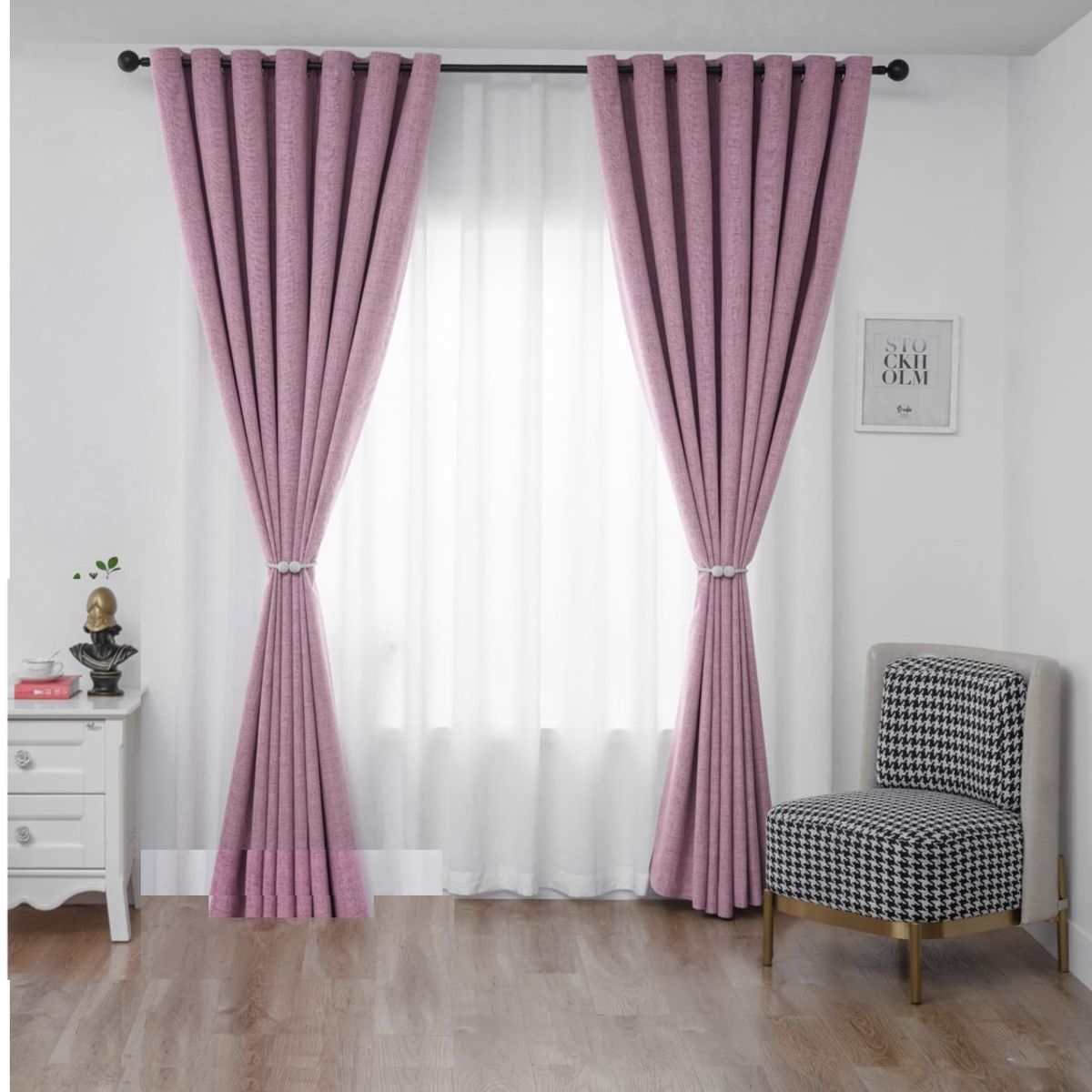 GENERICO - CORTINA BLACKOUT ROSA DE 2 PAÑOS ENGOMADA MP