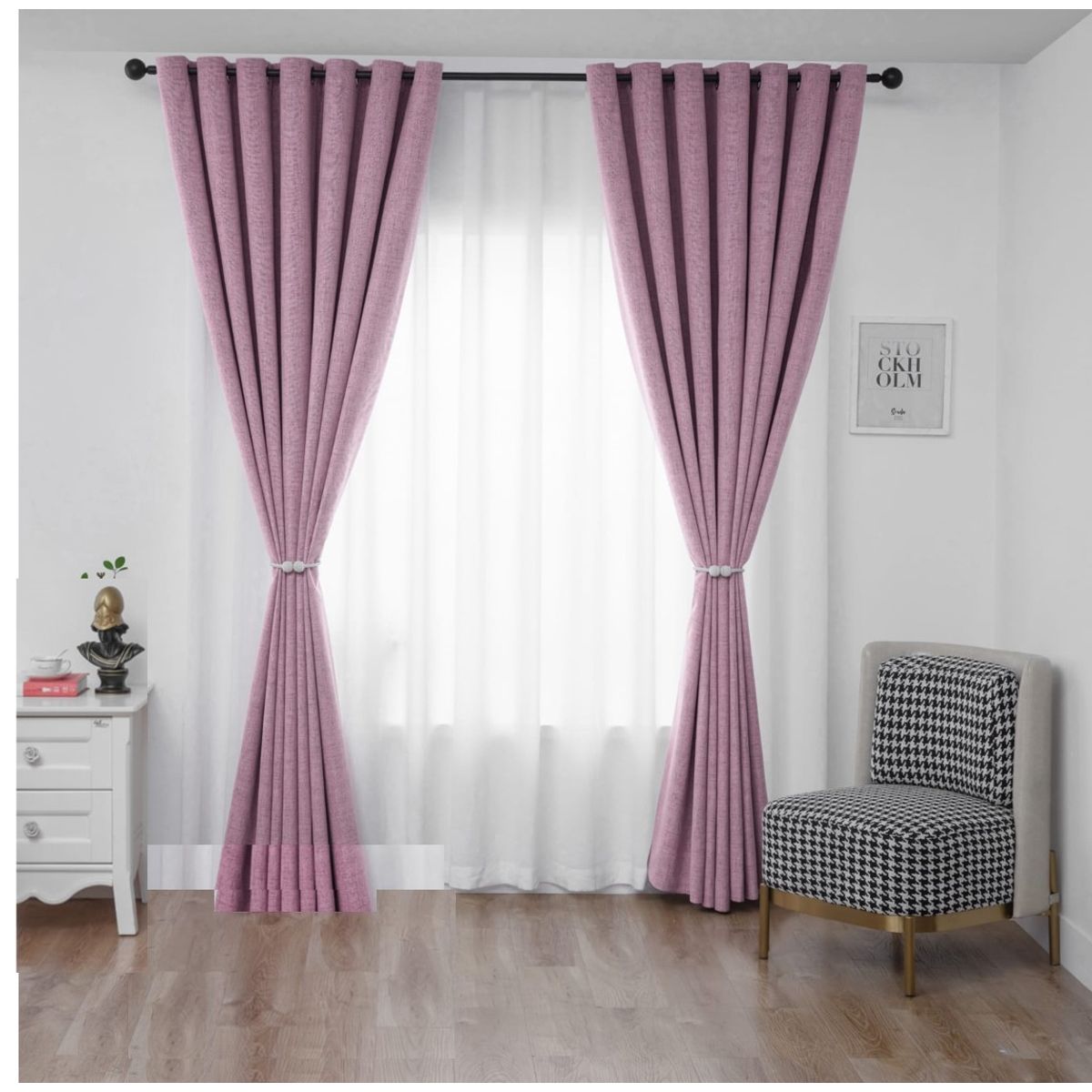 GENERICO - CORTINA BLACKOUT ROSA DE 2 PAÑOS ENGOMADA MP