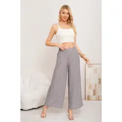 LOOK SHOP - Pantalón Lino Mujer Recto Palazzo Algodón Cintura Elasticada 011