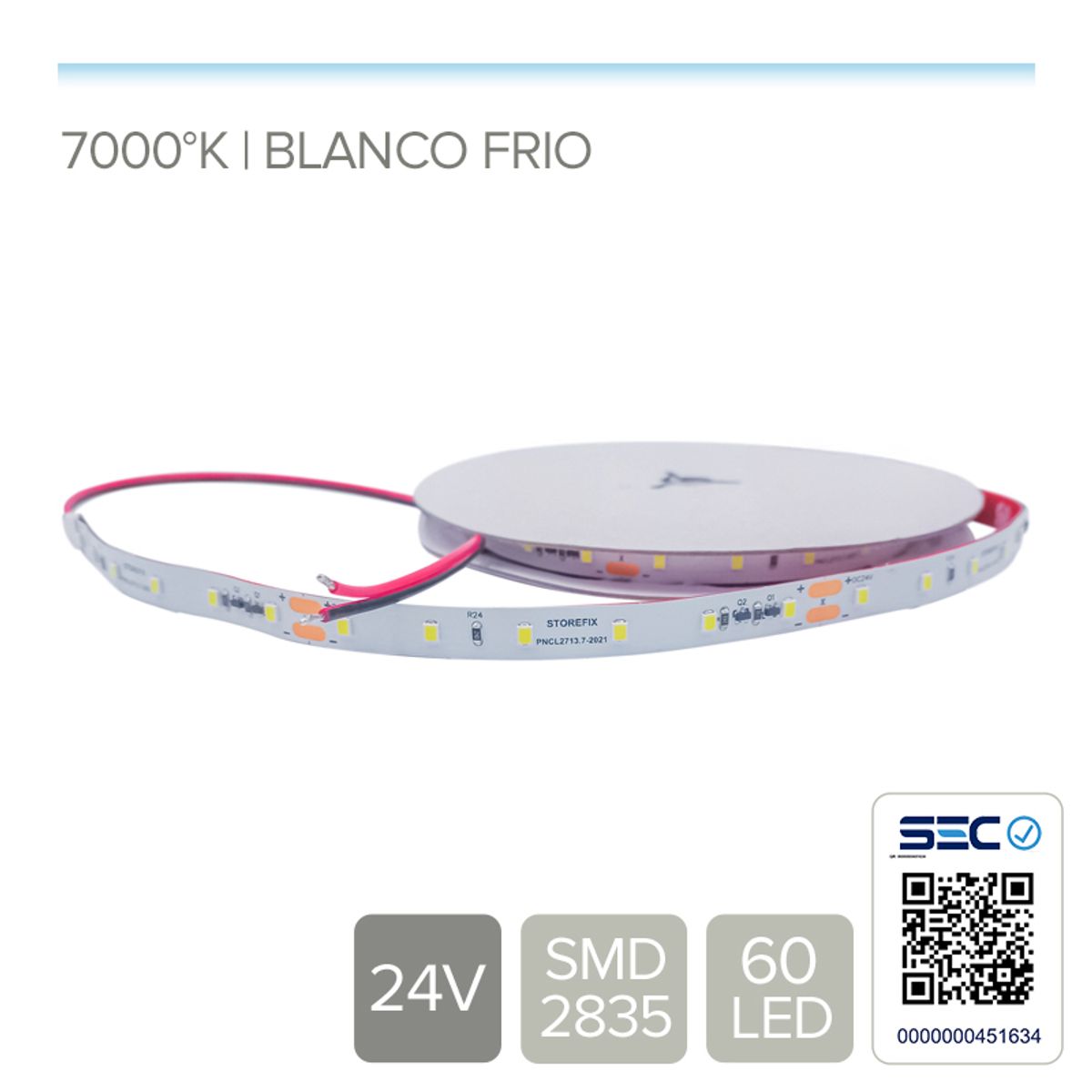 CINTA LED 13.2W 24V 60L FRIO 7500k (rollo 5 mts), marca STOREFIX - Foto Principal