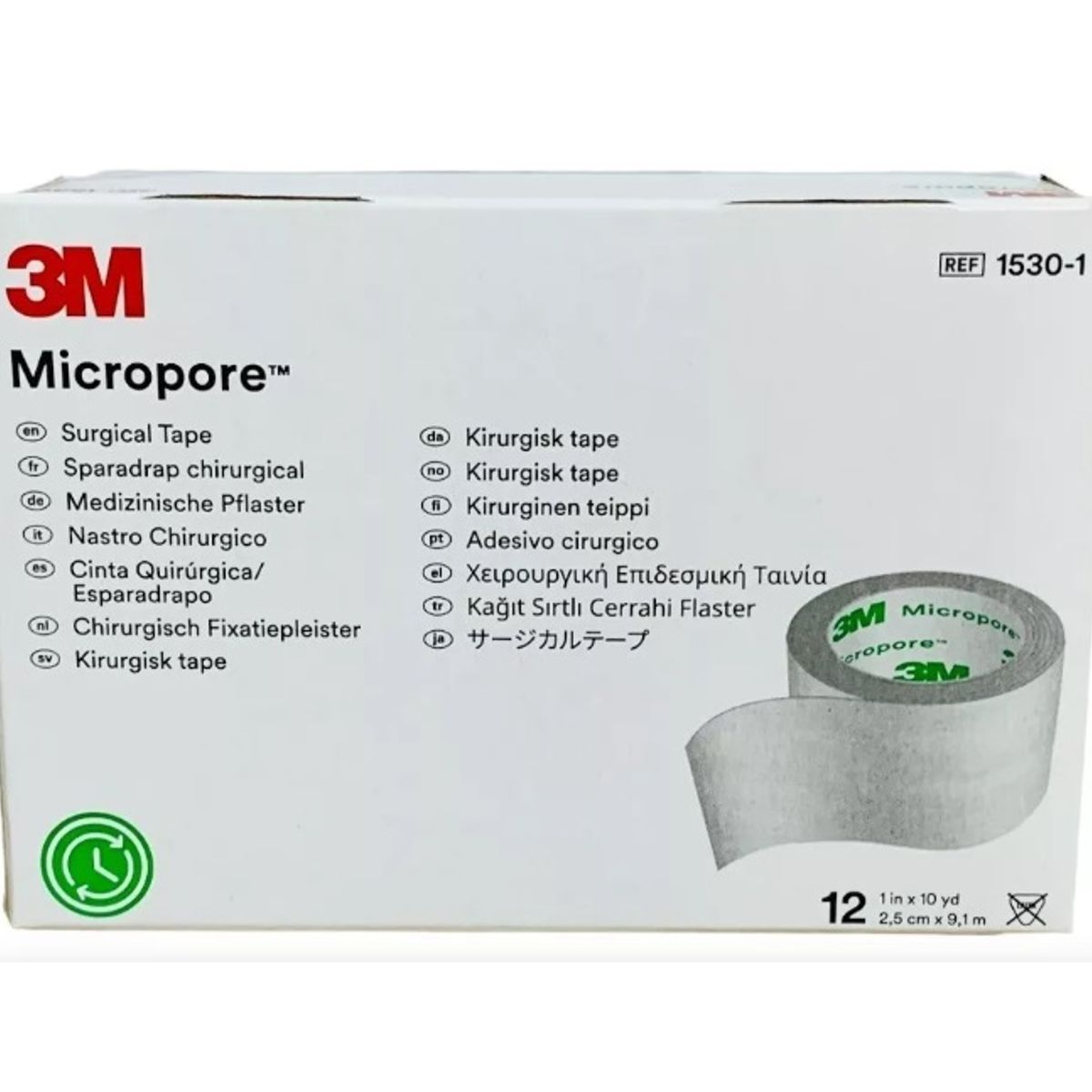 3M - Tela Micropore 3M 25 cm x 91 m blanca 1530-1  Caja 12 und Sin dispensador