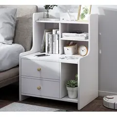 GENERICO - Velador Moderno De Madera Con Cajones y Repisa 49x60x30cm