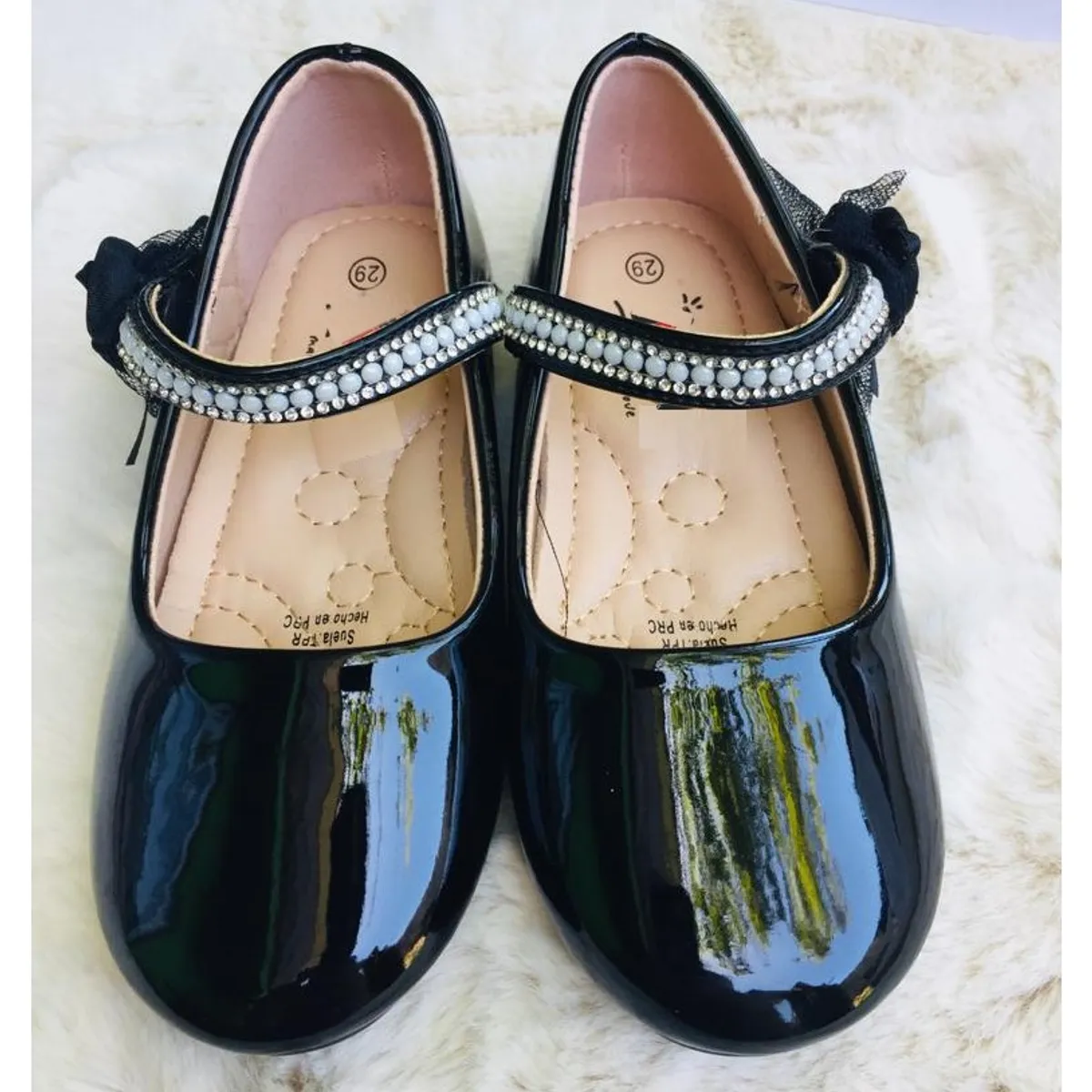 COMPRAPO - Zapato Calzado Princesa  Niña Rositas y Brillos Charol Negro