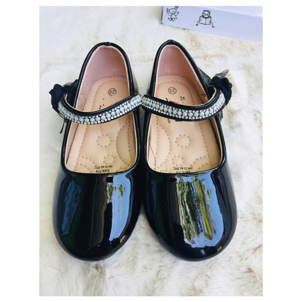 COMPRAPO - Zapato Calzado Princesa  Niña Rositas y Brillos Charol Negro