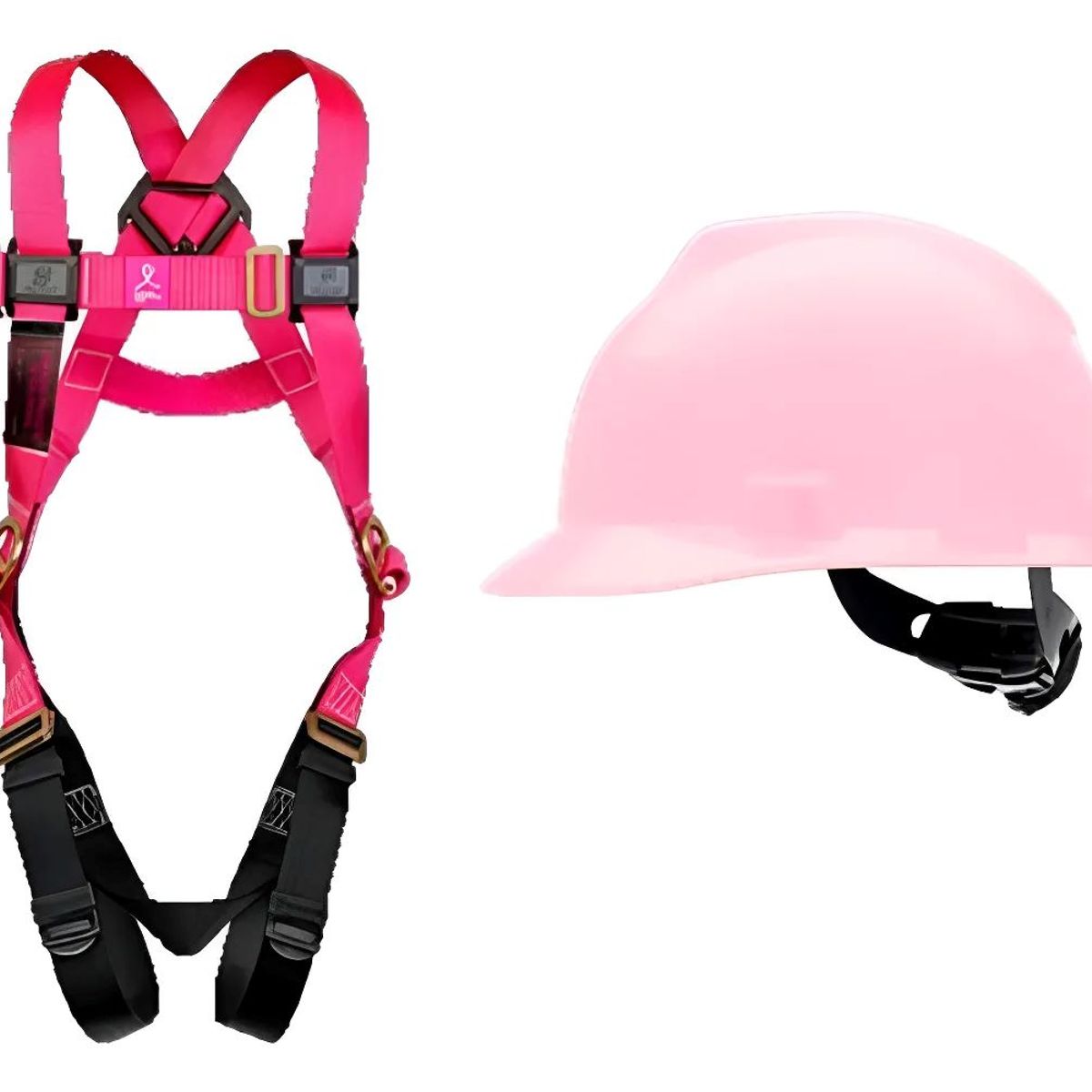 METALFER - Arnes De Seguridad 3 Argollas Estandar Ajustable Rosa + Casco Rosa