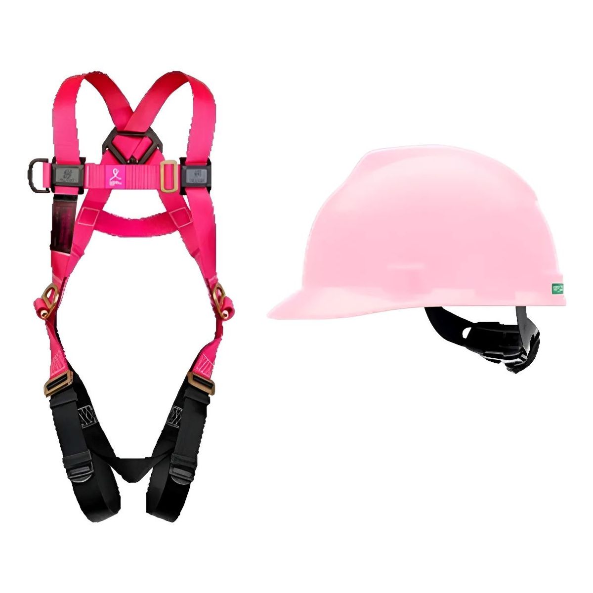 METALFER - Arnes De Seguridad 3 Argollas Estandar Ajustable Rosa + Casco Rosa