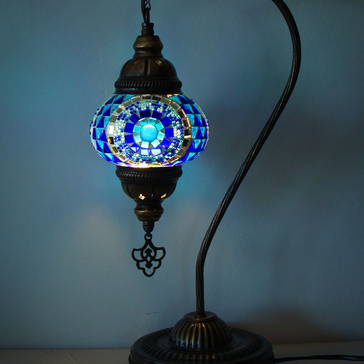 TURKUAZ - Lámpara turca cisne S Botón azul + ampolleta