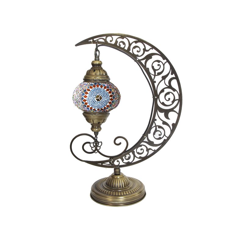 TURKUAZ - Lámpara turca Luna de mesa turquesa y naranja + ampolleta