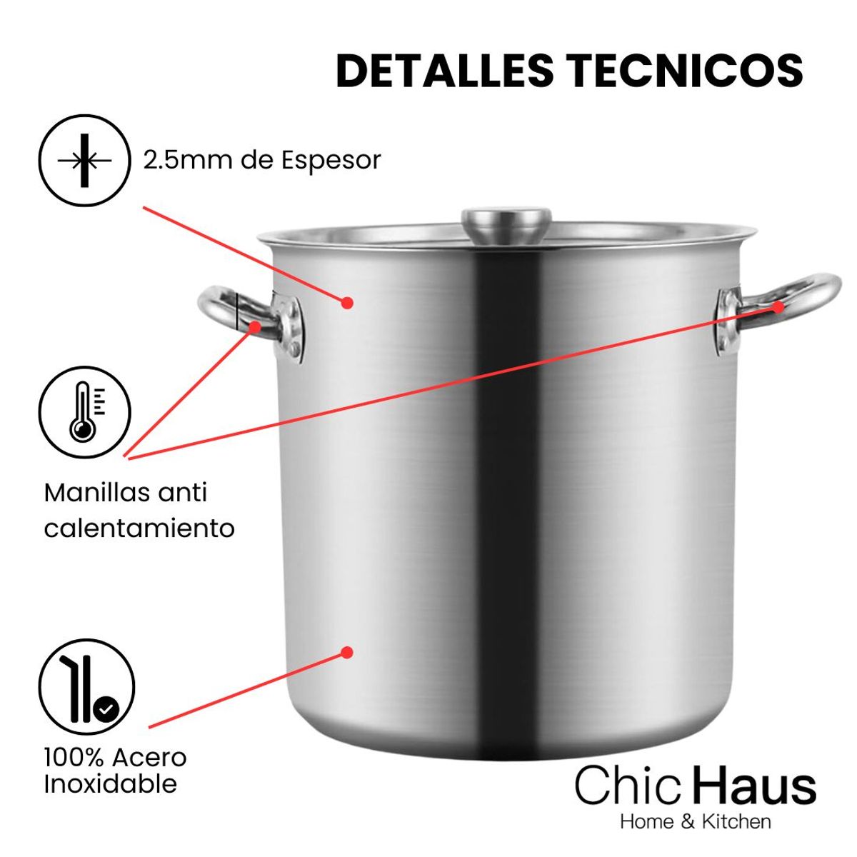 BAZUCA - Fondo Olla Acero Inoxidable 50 Litros – Espesor 2,5 mm Gruesa, Para cocinas Gas Eléctrica Inducción