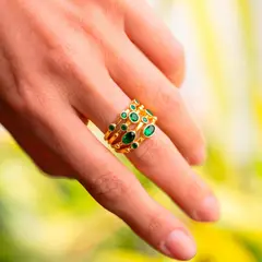 TURKUAZ - Anillo ajustable Capadocia N°5 verde - Baño de oro 22 k