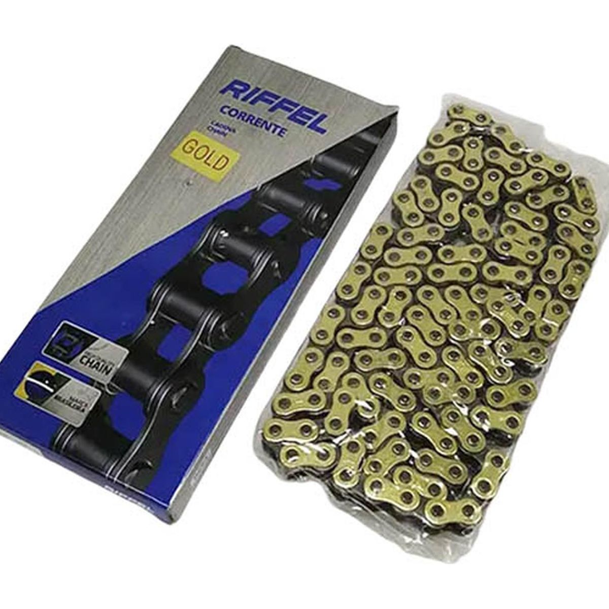 GENERICO - Cadena Moto Reforzada Con Oring Dorada 428 X 140 C Seguro