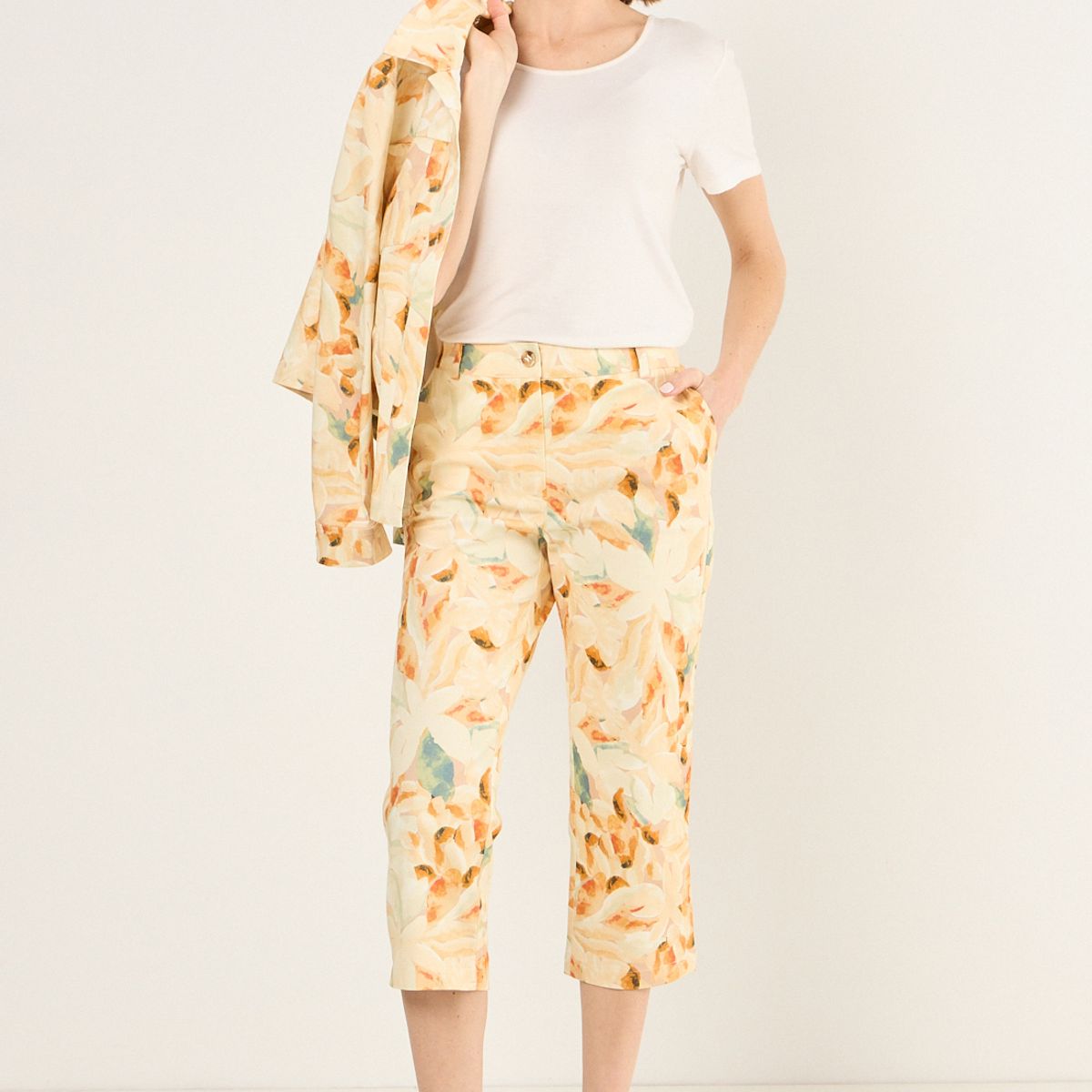 MA GRIFFE - Capri Estampado Floral Mujer Naranjo Magriffe