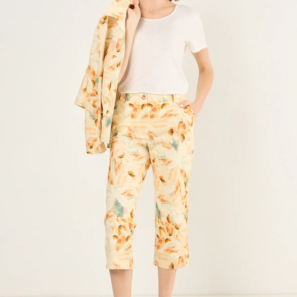MA GRIFFE - Capri Estampado Floral Mujer Naranjo Magriffe