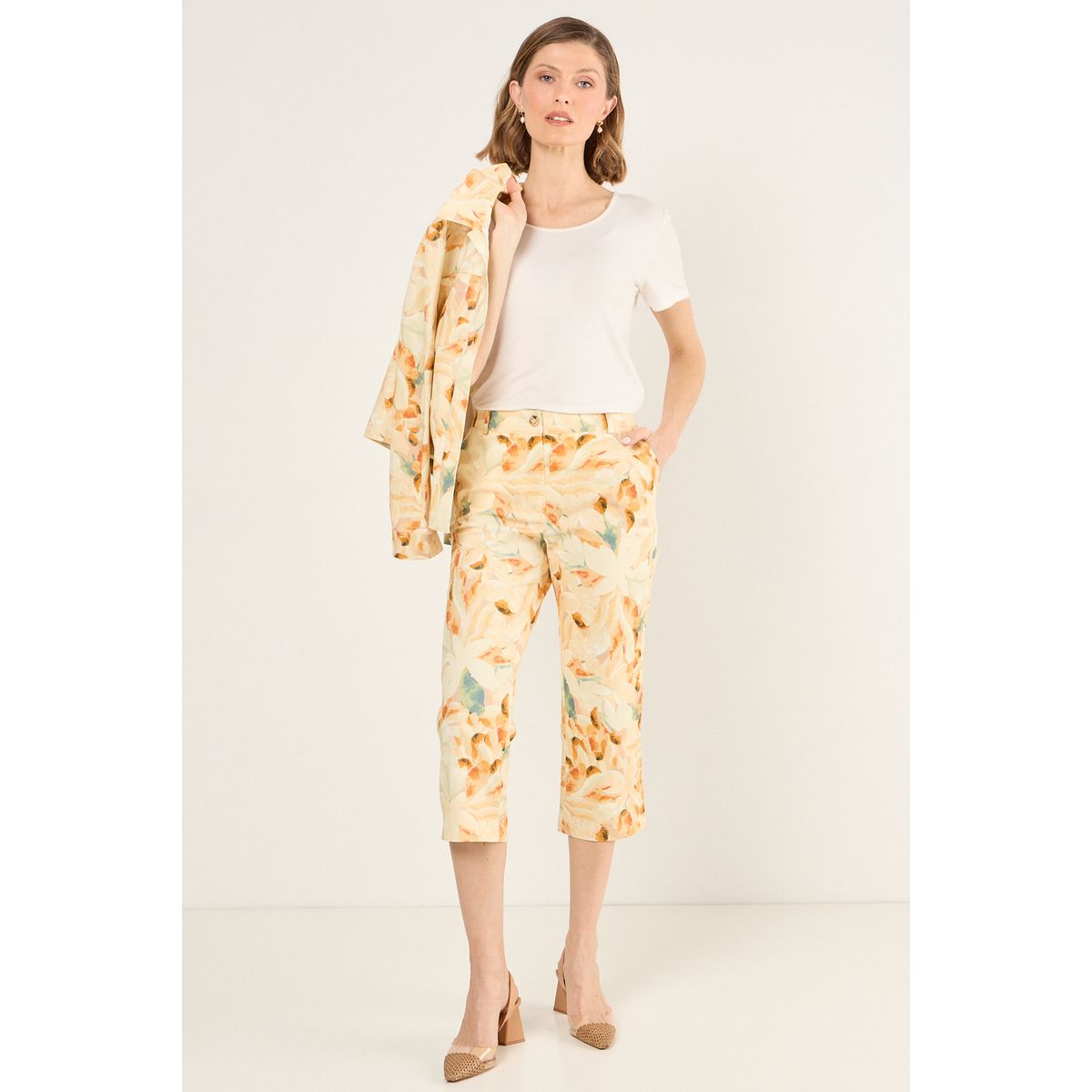 MA GRIFFE - Capri Estampado Floral Mujer Naranjo Magriffe