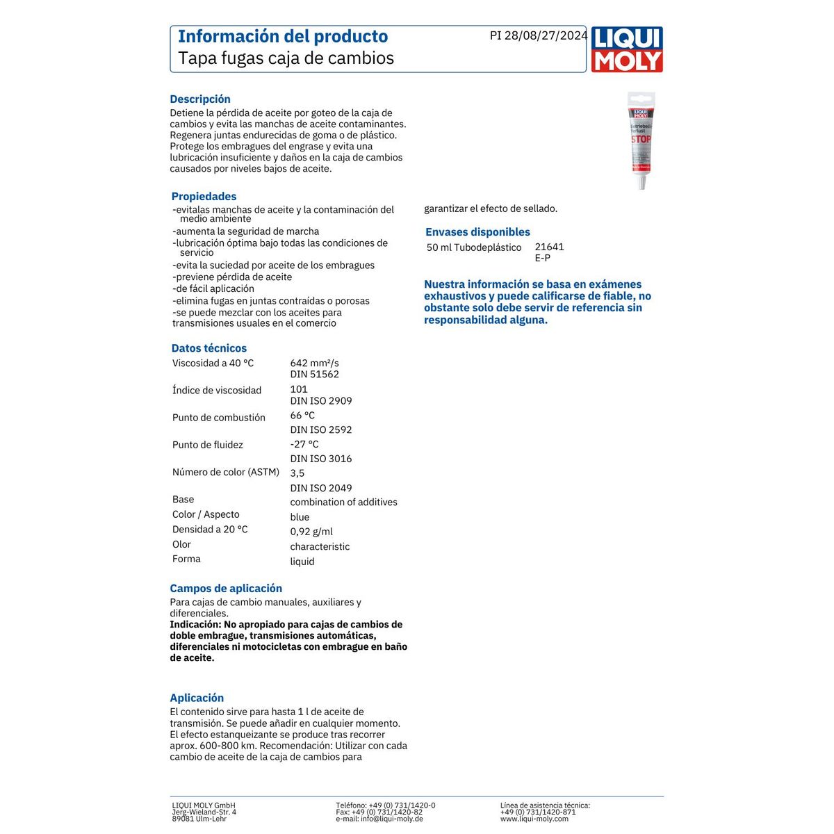 LIQUI MOLY - Aditivo Tapa Fugas Caja Manual y Diferenciales Liqui Moly