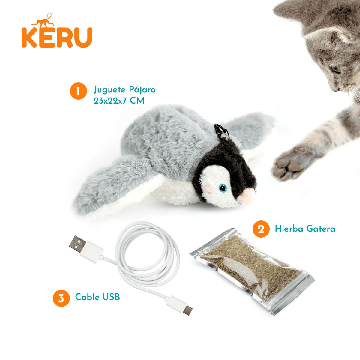 KERU - Juguete Interactivo Pájaro Volador Con Movimiento Y Sonido Gris