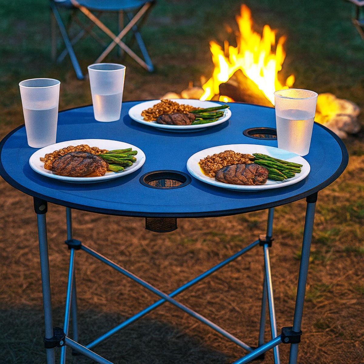 NATIONAL GEOGRAPHIC - Mesa Plegable Camping Serengeti con Posavasos Azul Nat Geo
