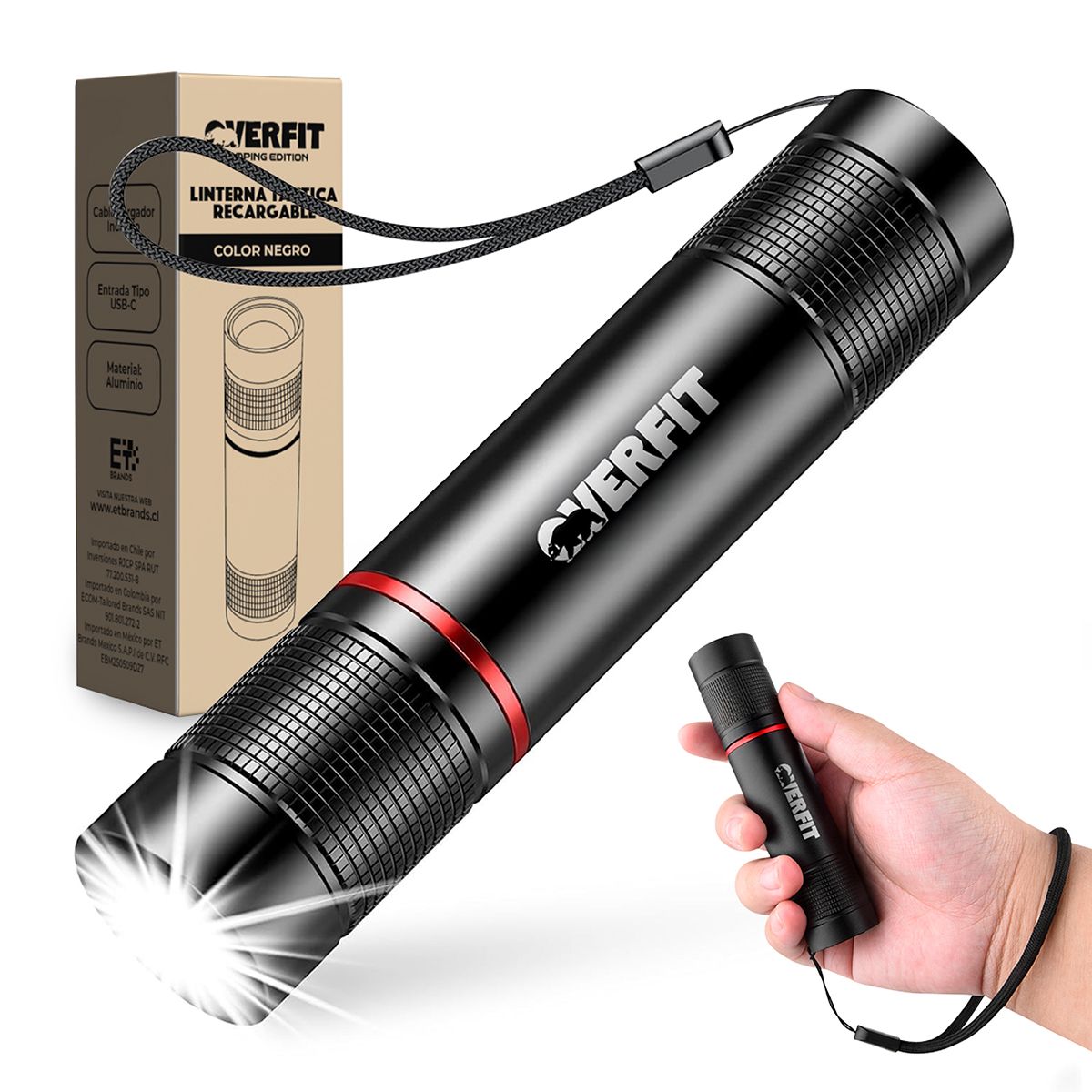 OVERFIT - Linterna Led Largo Alcance De Bolsillo Overfit Recargable Usb 1500lm