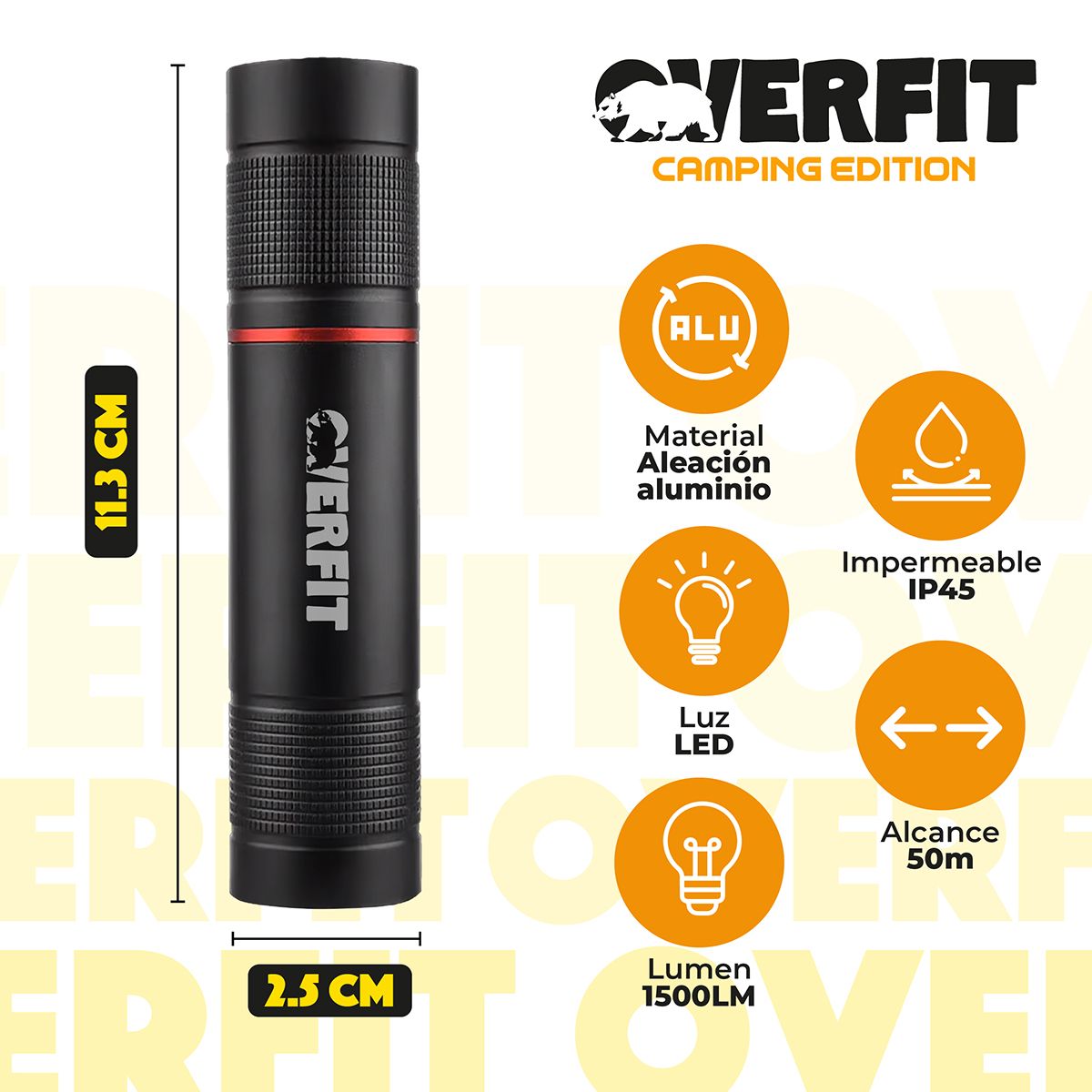 OVERFIT - Linterna Led Largo Alcance De Bolsillo Overfit Recargable Usb 1500lm