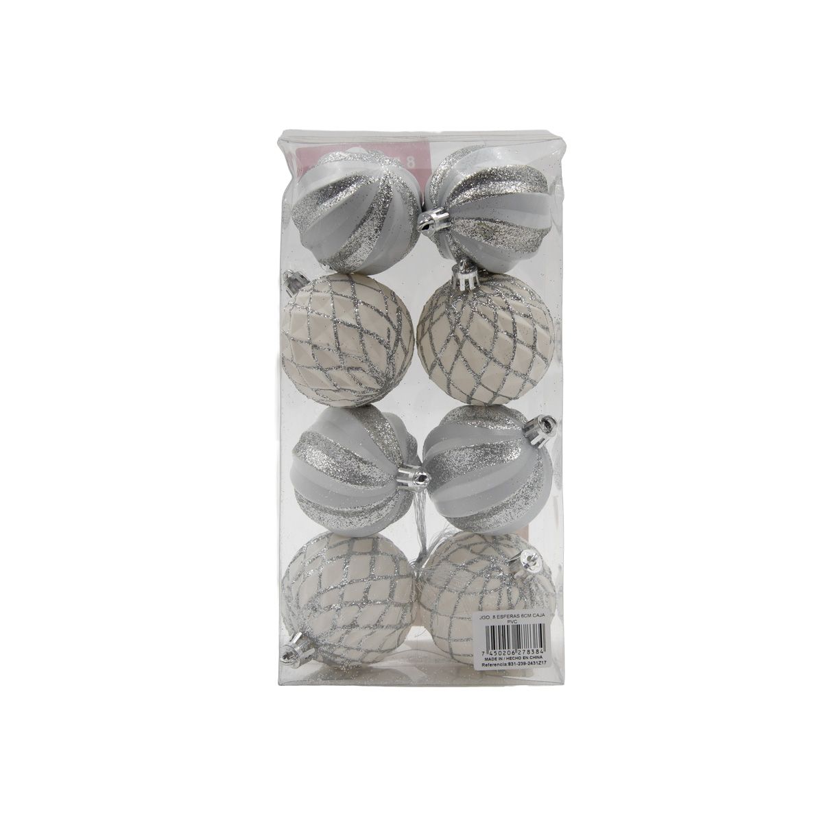 MIRO - Esferas navideñas 8 unidades 6 cm blanco nevado Miro