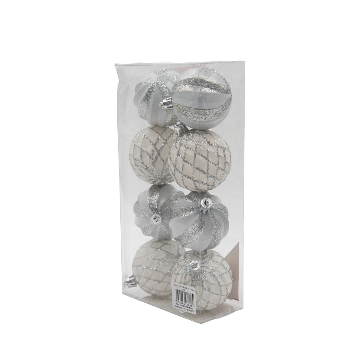 MIRO - Esferas navideñas 8 unidades 6 cm blanco nevado Miro