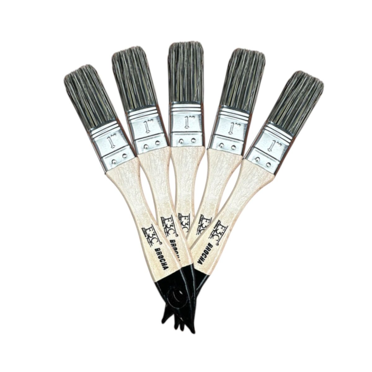 F3C - Pack X5 Brocha 1 Pulgadas Mango Madera Profesional